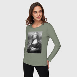 Лонгслив хлопковый женский Черная-белая Мона Лиза с глюками, цвет: авокадо — фото 2
