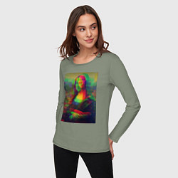 Лонгслив хлопковый женский Мона Лиза с глюками, цвет: авокадо — фото 2