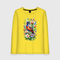 Лонгслив хлопковый женский Расписной овсянковый кардинал, цвет: желтый