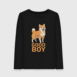 Лонгслив хлопковый женский Собака акита-ину, цвет: черный