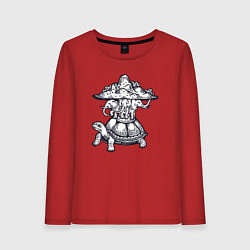 Лонгслив хлопковый женский Слоны и черепаха, цвет: красный