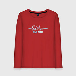 Лонгслив хлопковый женский Sukhoi Superjet 100 цветной с надписью, цвет: красный