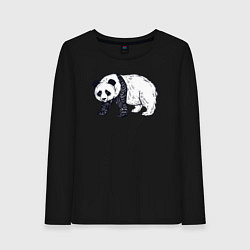 Лонгслив хлопковый женский Панда медведь, цвет: черный