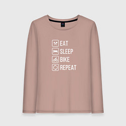 Лонгслив хлопковый женский Eat sleep bike repeat, цвет: пыльно-розовый