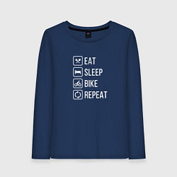 Лонгслив хлопковый женский Eat sleep bike repeat, цвет: тёмно-синий