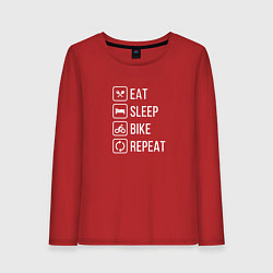 Лонгслив хлопковый женский Eat sleep bike repeat, цвет: красный