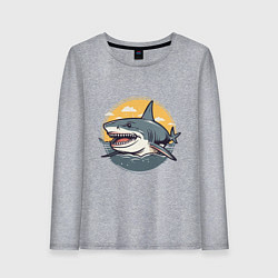 Лонгслив хлопковый женский Акула в кругу, цвет: меланж