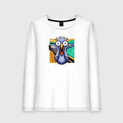 Лонгслив хлопковый женский Вопящий голубь пародия Крик Мунка, цвет: белый