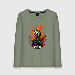 Лонгслив хлопковый женский Скелет рок музыкант, цвет: авокадо