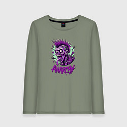 Лонгслив хлопковый женский Зомби панк и надпись анархия, цвет: авокадо