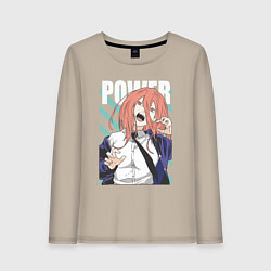 Лонгслив хлопковый женский Человек-бензопила Пауэр Power, цвет: миндальный