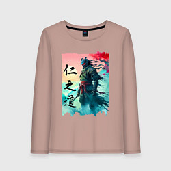 Лонгслив хлопковый женский Japanese samurai - ghost of Tsushima sketch, цвет: пыльно-розовый