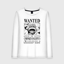 Лонгслив хлопковый женский Монки Д Луффи - листовка разыскивается, цвет: белый