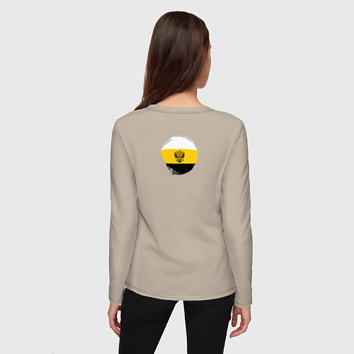 Женский лонгслив Герб Святой Руси на узорном царском флаге / Миндальный – фото 4