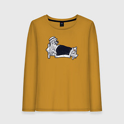 Лонгслив хлопковый женский Волк бабушка из сказки Красная шапочка, цвет: горчичный