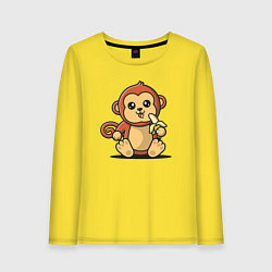 Лонгслив хлопковый женский Мартышка и банан, цвет: желтый