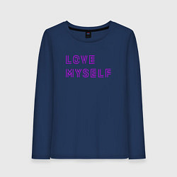 Лонгслив хлопковый женский Надпись love myself BTS, цвет: тёмно-синий