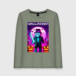 Лонгслив хлопковый женский Скелет в шляпе с мечом - Майнкрафт, цвет: авокадо