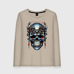Женский лонгслив Кибер череп - нейроарт фантазия
