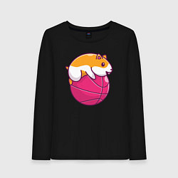 Лонгслив хлопковый женский Хомяк баскетболист, цвет: черный