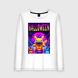 Лонгслив хлопковый женский Pikachu - halloween vaporwave, цвет: белый