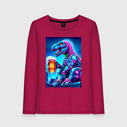 Женский лонгслив Cyber tyrannosaur with a mug of beer - ai art fant