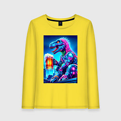 Женский лонгслив Cyber tyrannosaur with a mug of beer - ai art fant