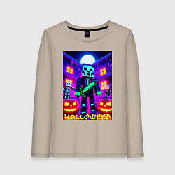 Лонгслив хлопковый женский Halloween and Minecraft - neon collaboration, цвет: миндальный