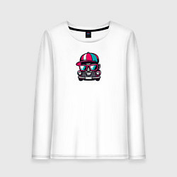 Лонгслив хлопковый женский Крутая тачка рэпер в очках - Прикол, цвет: белый