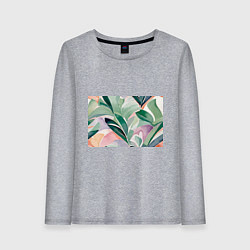Лонгслив хлопковый женский Листья акварель, цвет: меланж