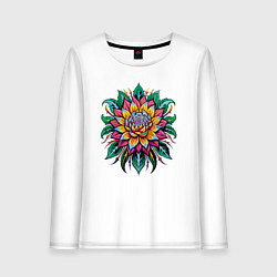 Лонгслив хлопковый женский Узор - сказочный цветок, цвет: белый