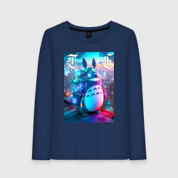 Лонгслив хлопковый женский Cool Totoro - cyberpunk, цвет: тёмно-синий