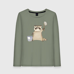 Лонгслив хлопковый женский Енот убирается, цвет: авокадо