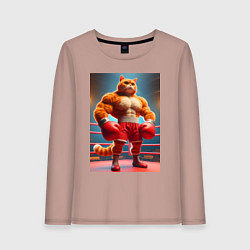 Лонгслив хлопковый женский Рыжий котяра профессиональный боксёр - нейроарт, цвет: пыльно-розовый
