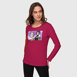 Лонгслив хлопковый женский Demon slayer black go, цвет: маджента — фото 2