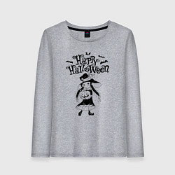 Лонгслив хлопковый женский Хэллоуин - девочка с тыквой, цвет: меланж
