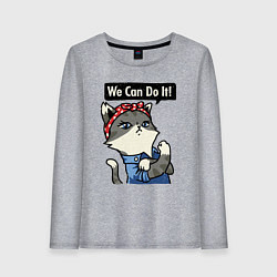 Лонгслив хлопковый женский We can do it - cat, цвет: меланж