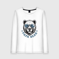 Лонгслив хлопковый женский Папа медведь в очках, цвет: белый