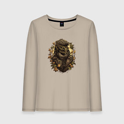 Лонгслив хлопковый женский Осенний хищник в кепке, цвет: миндальный