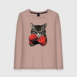 Лонгслив хлопковый женский Кот боксер, цвет: пыльно-розовый