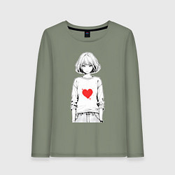 Лонгслив хлопковый женский Девочка аниме сердце, цвет: авокадо