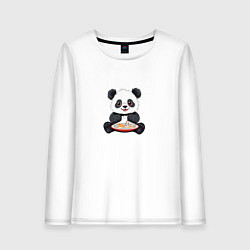 Лонгслив хлопковый женский Панда ест суши, цвет: белый
