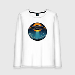 Лонгслив хлопковый женский Космическая тарелка, цвет: белый
