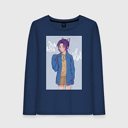 Лонгслив хлопковый женский Клинок рассекающий демонов Синобу Котё, цвет: тёмно-синий