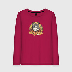 Лонгслив хлопковый женский Осенний логотип с волком, цвет: маджента
