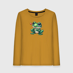 Лонгслив хлопковый женский Лягушка и сердце, цвет: горчичный