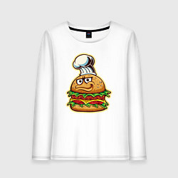 Лонгслив хлопковый женский Шеф бургер, цвет: белый