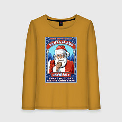 Лонгслив хлопковый женский Santa Claus north pole, цвет: горчичный