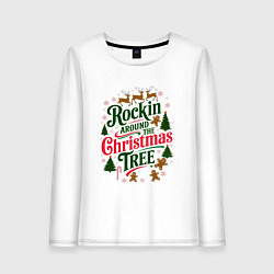 Лонгслив хлопковый женский Новогодняя атмосфера rockin around the christmas t, цвет: белый