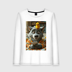 Лонгслив хлопковый женский Волк и цыпа, цвет: белый